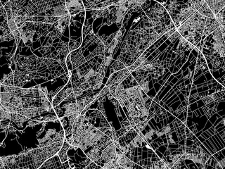 Vector road map of the city of  Sayama in Japan with white roads on a black background.
