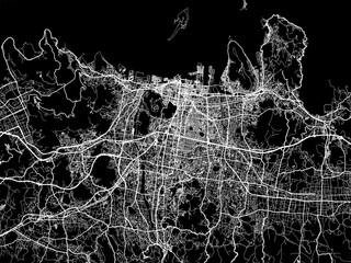 Vector road map of the city of  Takamatsu in Japan with white roads on a black background. - obrazy, fototapety, plakaty