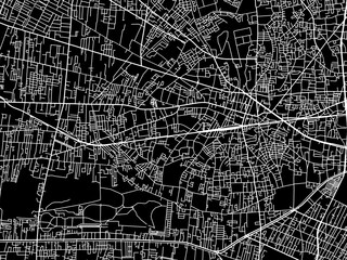Vector road map of the city of  Tanashicho in Japan with white roads on a black background.