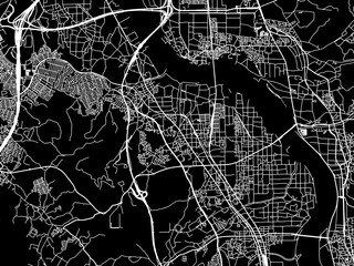 Vector road map of the city of  Tanabe in Japan with white roads on a black background.