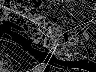 Vector road map of the city of  Toride in Japan with white roads on a black background.
