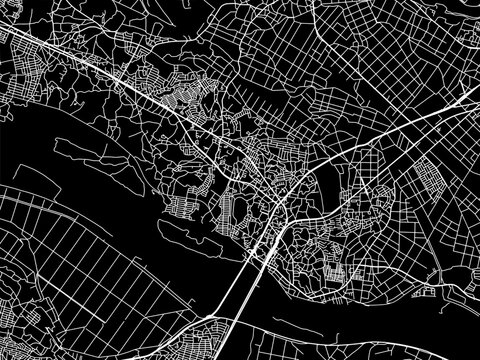 Vector road map of the city of  Toride in Japan with white roads on a black background.