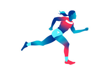 Isolated illustration silhouette of female athlete runner on transparent background.
