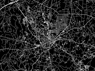 Vector road map of the city of  Yachimata in Japan with white roads on a black background.