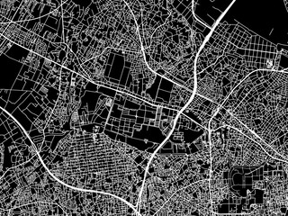Vector road map of the city of  Wako in Japan with white roads on a black background.