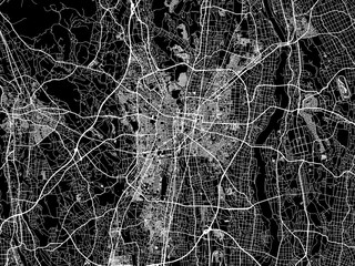 Vector road map of the city of  Utsunomiya in Japan with white roads on a black background.
