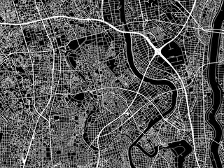 Vector road map of the city of  Yashio in Japan with white roads on a black background.
