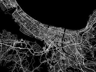 Vector road map of the city of  Yonago in Japan with white roads on a black background.