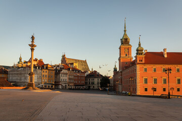 dawn on the castle square in warsaw in poland in autumn