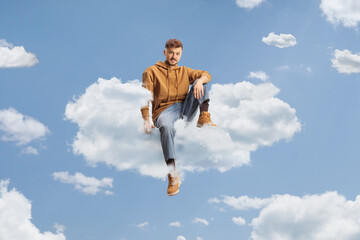 Generation z guy floating on a cloud