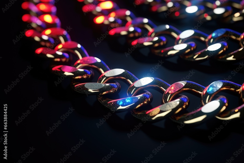 Poster A detailed view of a chain of lights. Perfect for adding a warm and festive touch to any occasion.