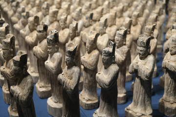 many old ancient Chinese statues in Ming Dynasty. Cultural relic in China