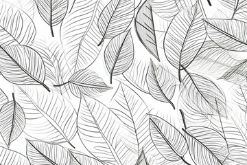 Seamless contour leaf pattern on white background. Generative AI