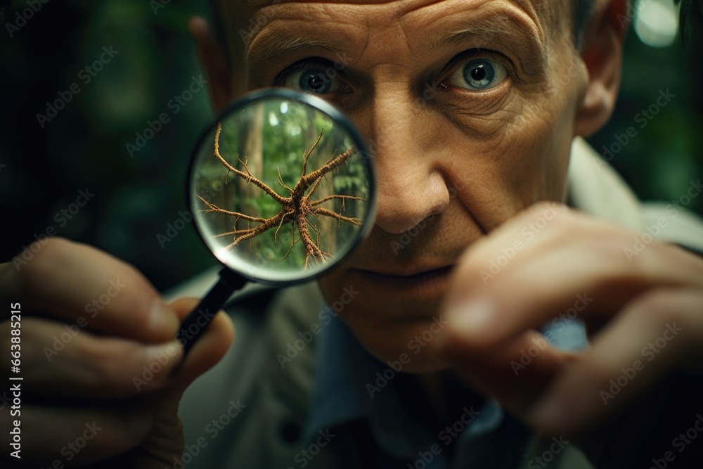 Aufkleber a man is seen examining something closely through a magnifying glass. this image can be used to repr