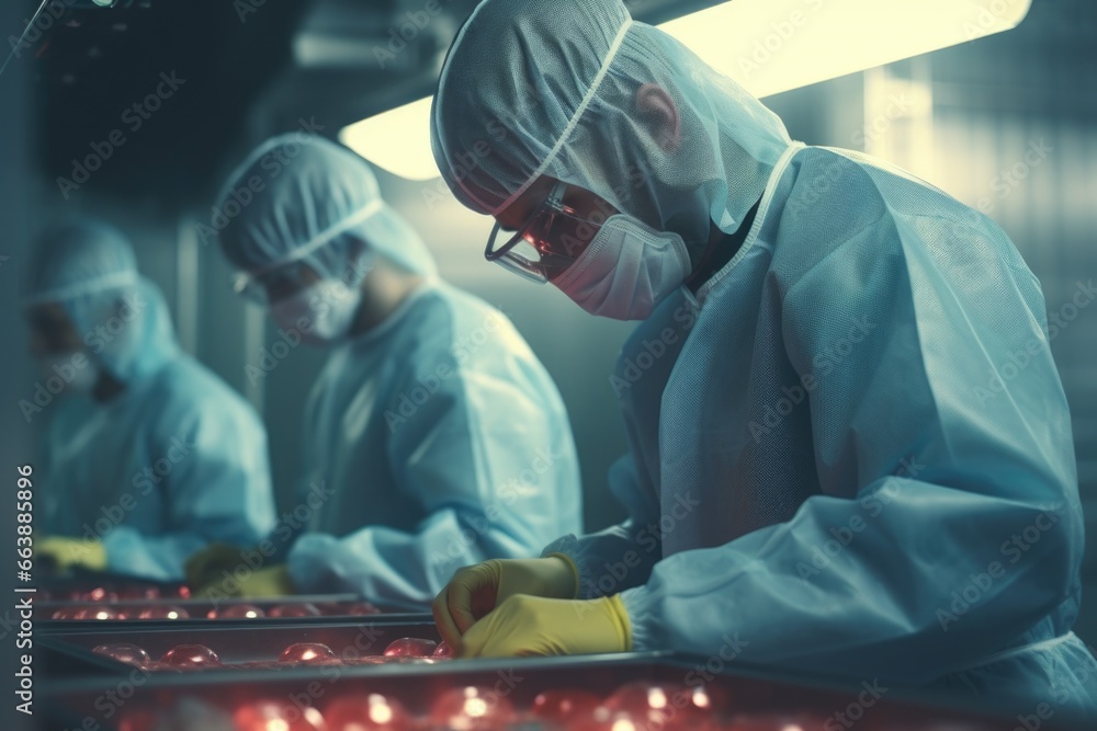 Poster a group of people working together in a factory. this image can be used to showcase teamwork, produc