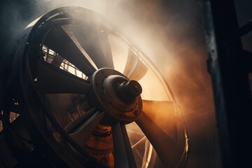 A detailed close-up view of a propeller on a steam engine. This image can be used to depict the intricate machinery and power of steam engines in various industrial and historical contexts