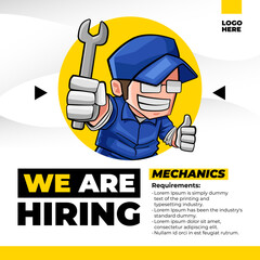 We Are Hiring Job Vacancy for Mechanic With Character Holding a Wrench Illustration