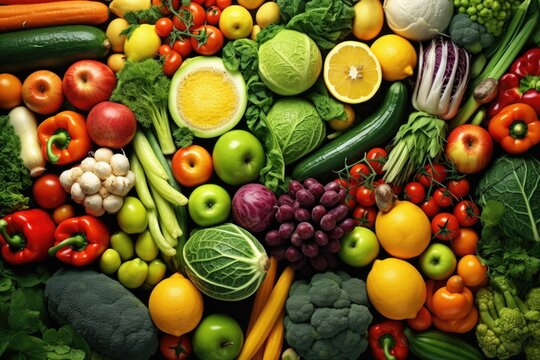 A collection of various fruits and vegetables. This versatile image can be used in recipes, healthy eating articles, and grocery store promotions