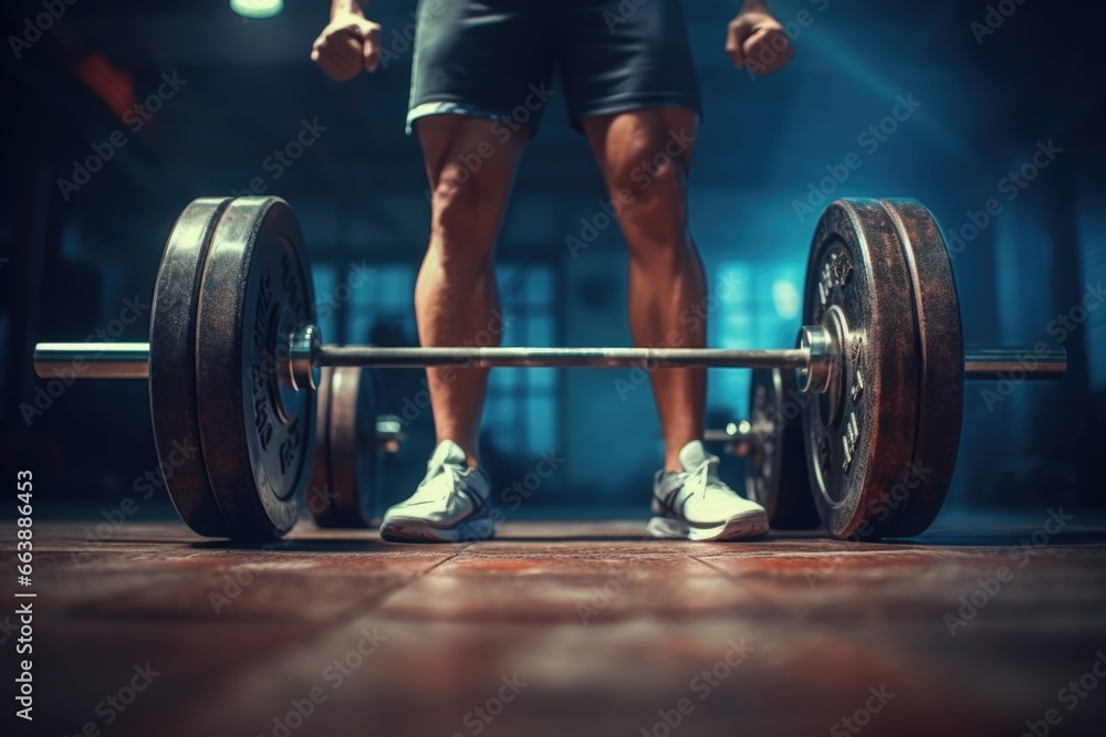 Poster a close-up view of a person gripping a barbell tightly. this image can be used to illustrate strengt