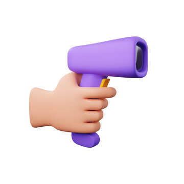 Hand holding barcode scanner 3d illustration