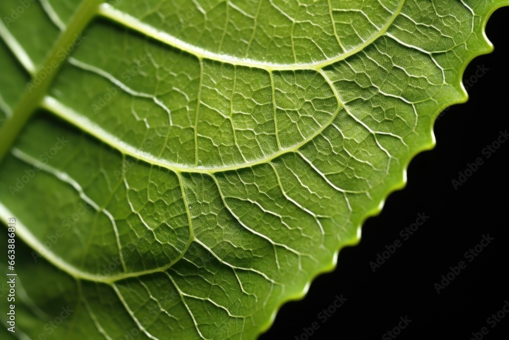 Aufkleber A close-up view of a single leaf with a black background. This image can be used for nature-themed designs or as a background element