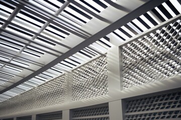 Fototapeta premium A picture of the lattice pattern on the ceiling of a building. This image can be used to showcase architectural details or as a background for design projects