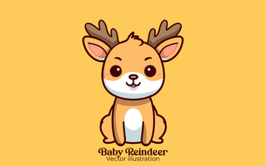 Vector of a cute baby reindeer sitting, a Christmas cartoon character for Happy winter holiday