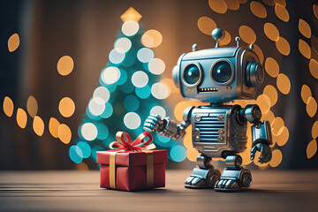 Christmas gift and cute robot