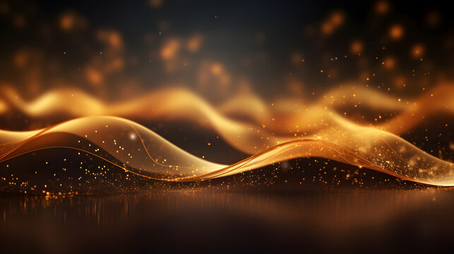 Glimmering Digital Gold Glitz, Abstract Background with Radiant Waves and Shimmering Stardust