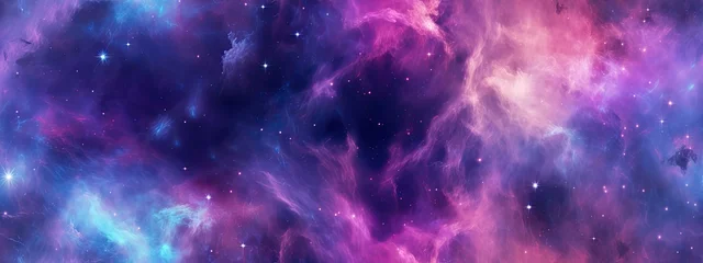 Foto op Aluminium Seamless space texture background. Stars in the night sky with purple pink and blue nebula. A high resolution astrology or astronomy backdrop pattern © Eli Berr