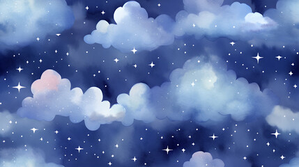 Estores personalizados con tu foto Starry night clouds watercolor seamless pattern