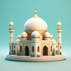 3D cute mosque icon design color background