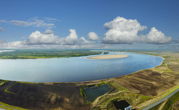 Aerial heilongjiang downstream river scenery