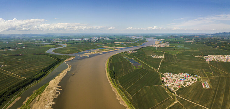 Aerial songhua river downstream summer scenery