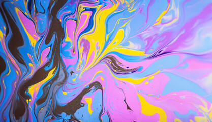 Fototapeta na wymiar Ornate multi-colored paint streaks, acrylic ink soft streaks in the style of marbling and ebru