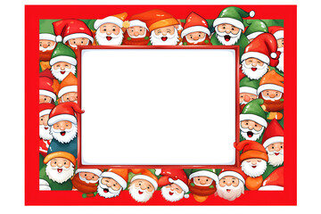 Colorful decorative illustrations of Santa Claus around the picture photo frame for kids, boys, girls and family photos from New Years or Christmas. Vibrant multi-colored design element. Isolated