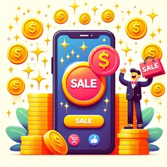 Playful Shopping Sale Illustration with Smartphone