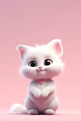 A Valentine's Day Illustration showcasing an endearing white cat set against a pink backdrop