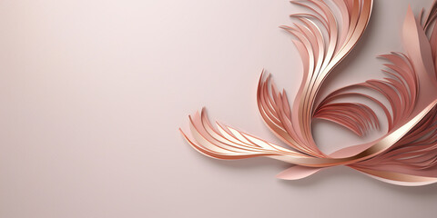 3d render, abstract background with floral elements, pink and golden colors