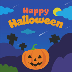 halloween background with pumpkin and tombstone