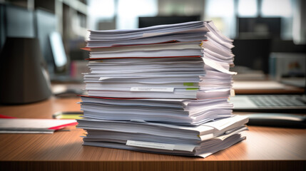 Stack of documents on the office desk.
