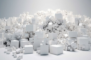 Abstract white cubes background. 3d render illustration. Square composition.