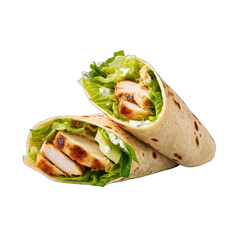 Chicken Caesar Wrap isolated on transparent or white background