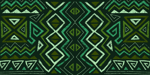 African ethnic seamless pattern in tribal style. Trendy abstract geometric background with grunge texture. Unique design elements for textile, banner, cover, wallpaper, wrapping	 - obrazy, fototapety, plakaty