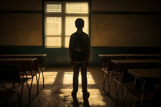  A young child is made to stand in a classroom, a traditional method of invoking shame for misbehavior