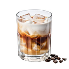 White Russian Coffee Cocktail in a Lowball Glass with Ice isolated on a white background