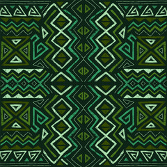African ethnic seamless pattern in tribal style. Trendy abstract geometric background with grunge texture. Unique design elements for textile, banner, cover, wallpaper, wrapping	