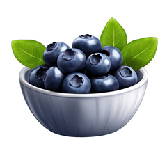Blueberries in Ceramic Bowl isolated on transparent or white background