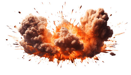 Explosion with a lot of debris on transparent background, bomb, light, military - obrazy, fototapety, plakaty