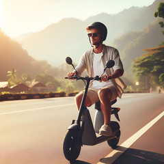 Person riding an electric scooter Daytime On a road that is not crowded
